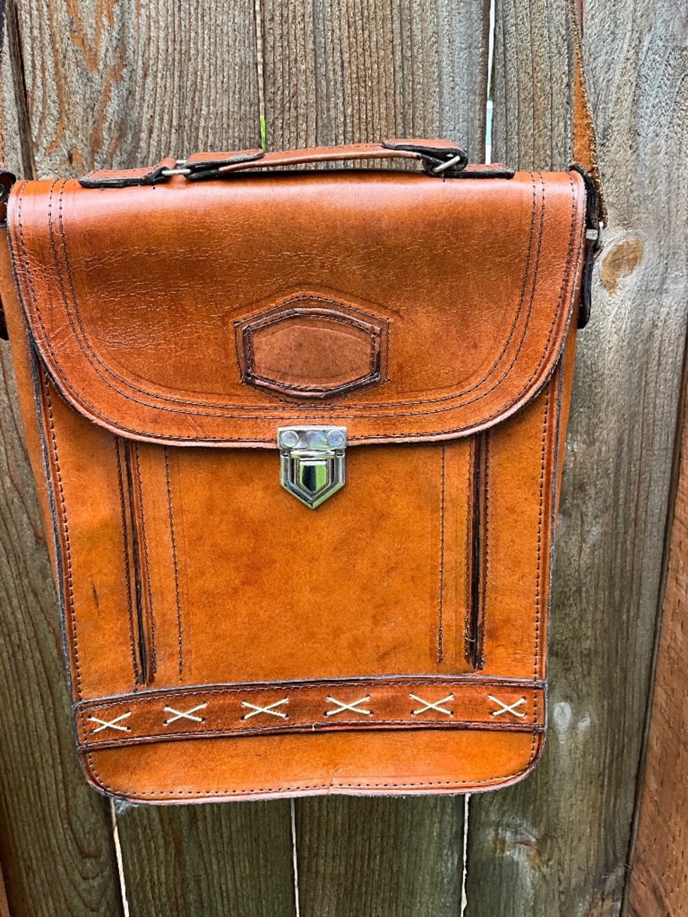 Handmade leather large purse, tan